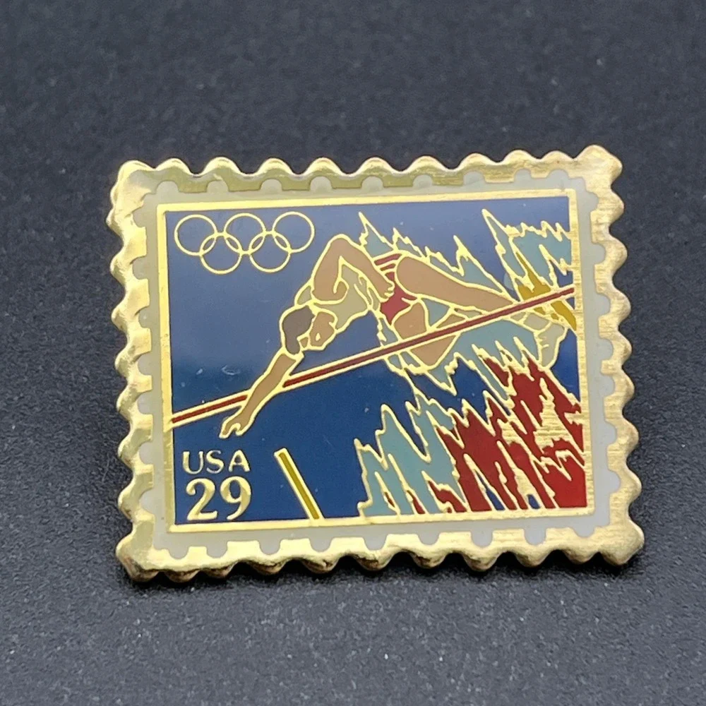 1992 Barcelona Summer‎ Olympics USPS Sponsor Pole Vault Stamp Lapel Hat Pin